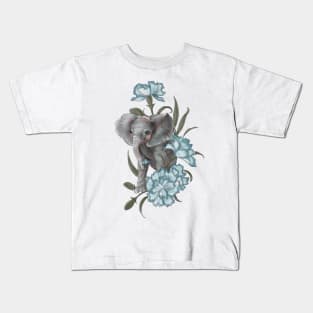 Baby elephant with January’s birth flower the Carnation - Baby Room Kids T-Shirt